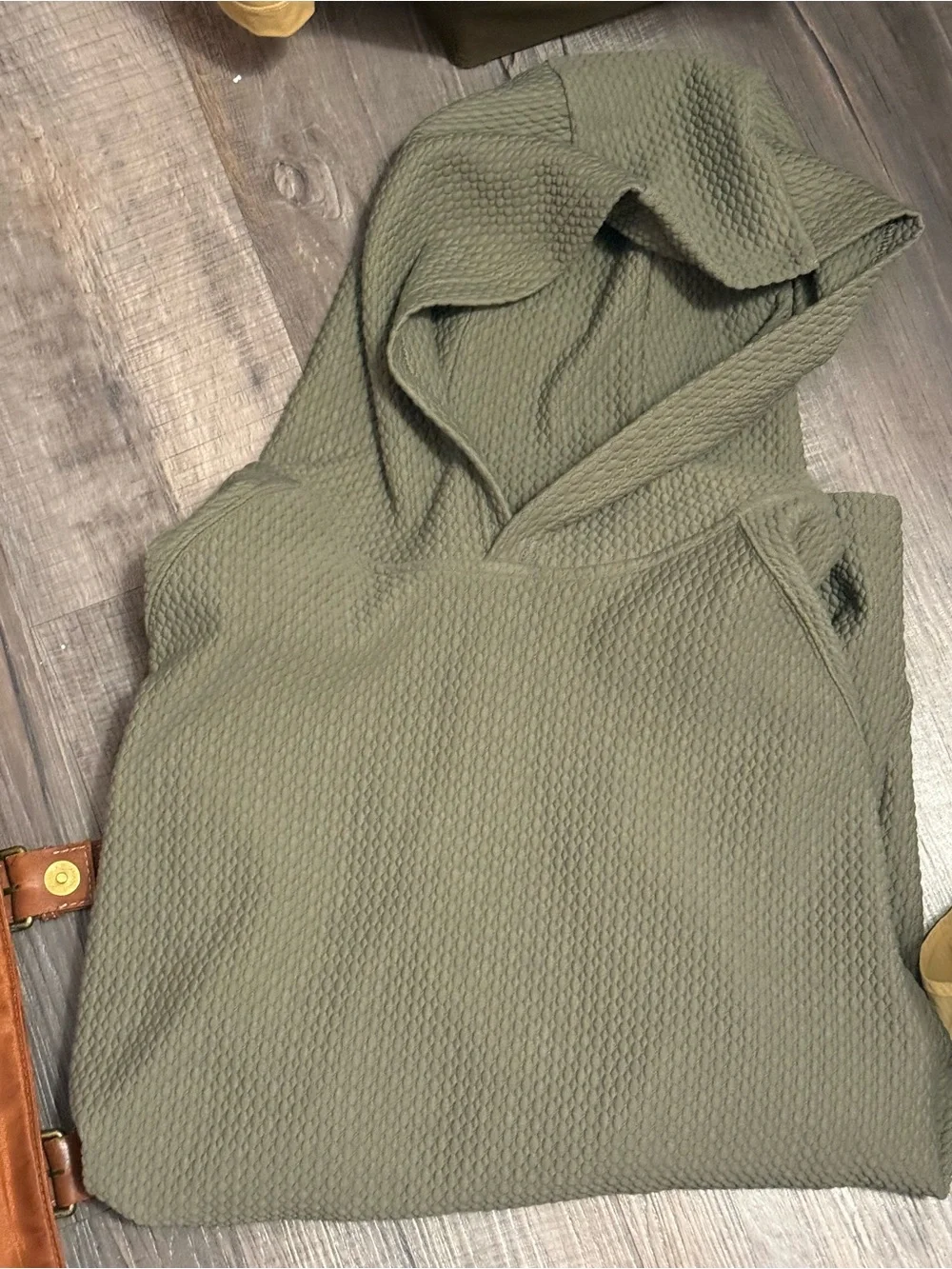 Puma Olive Green Textured Hooded Crewneck Sweater